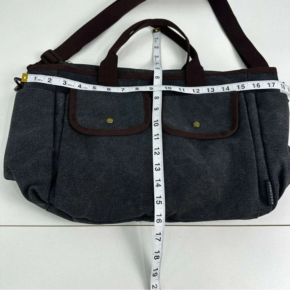 Bagsmart Gray and Brown Canvas Tote Shoulder Strap or Small Handle Laptop Pouch